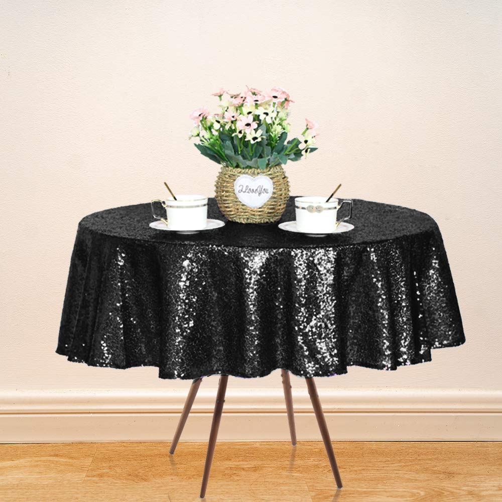 Black Sequin Tablecloth, Glitter Party Table Cover 50 Inch Round