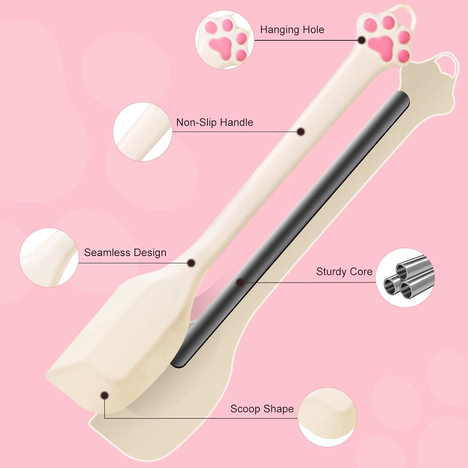 Cute Cat Paw Silicone Spatula Set - High Heat Resistant Rubber Scraper for Baking & Cooking, BPA-Free Non-Stick