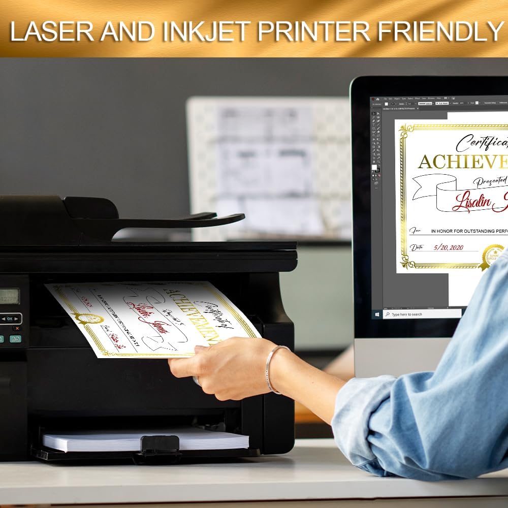 Award Certificate Paper, Gold Foil Blank Certificate of Achievement Paper Sheet for Students, School. Laser and