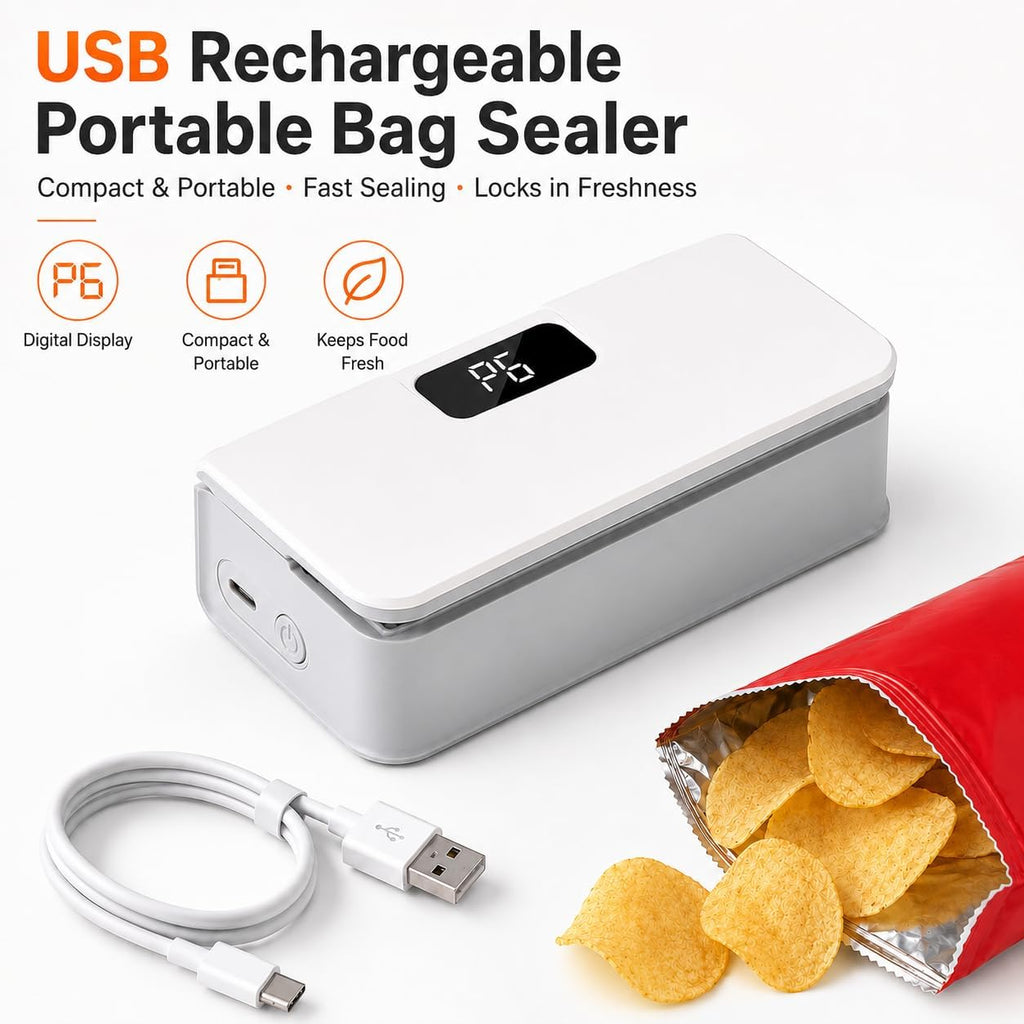 Mini Bag Sealer, Rechargeable Plastic Bag Sealer with Magnet &Cutter