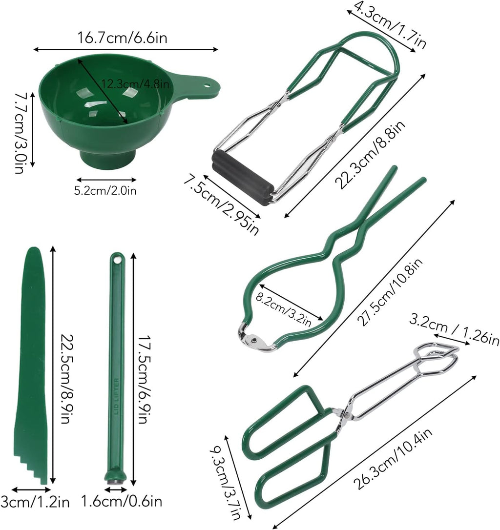 6 Pcs Canning Kit - Canning Funnel, Tong, Bubble Popper, Jar Wrench, Lifter & Magnetic Lid Lifter for Home Jam Making