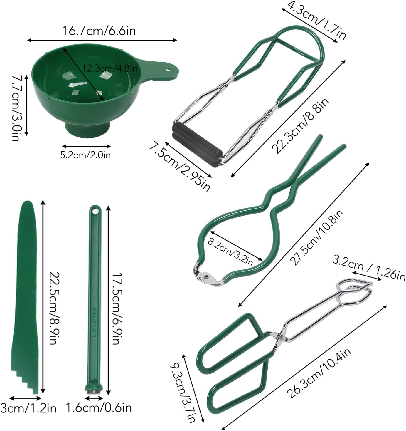 6 Pcs Canning Kit - Canning Funnel, Tong, Bubble Popper, Jar Wrench, Lifter & Magnetic Lid Lifter for Home Jam Making