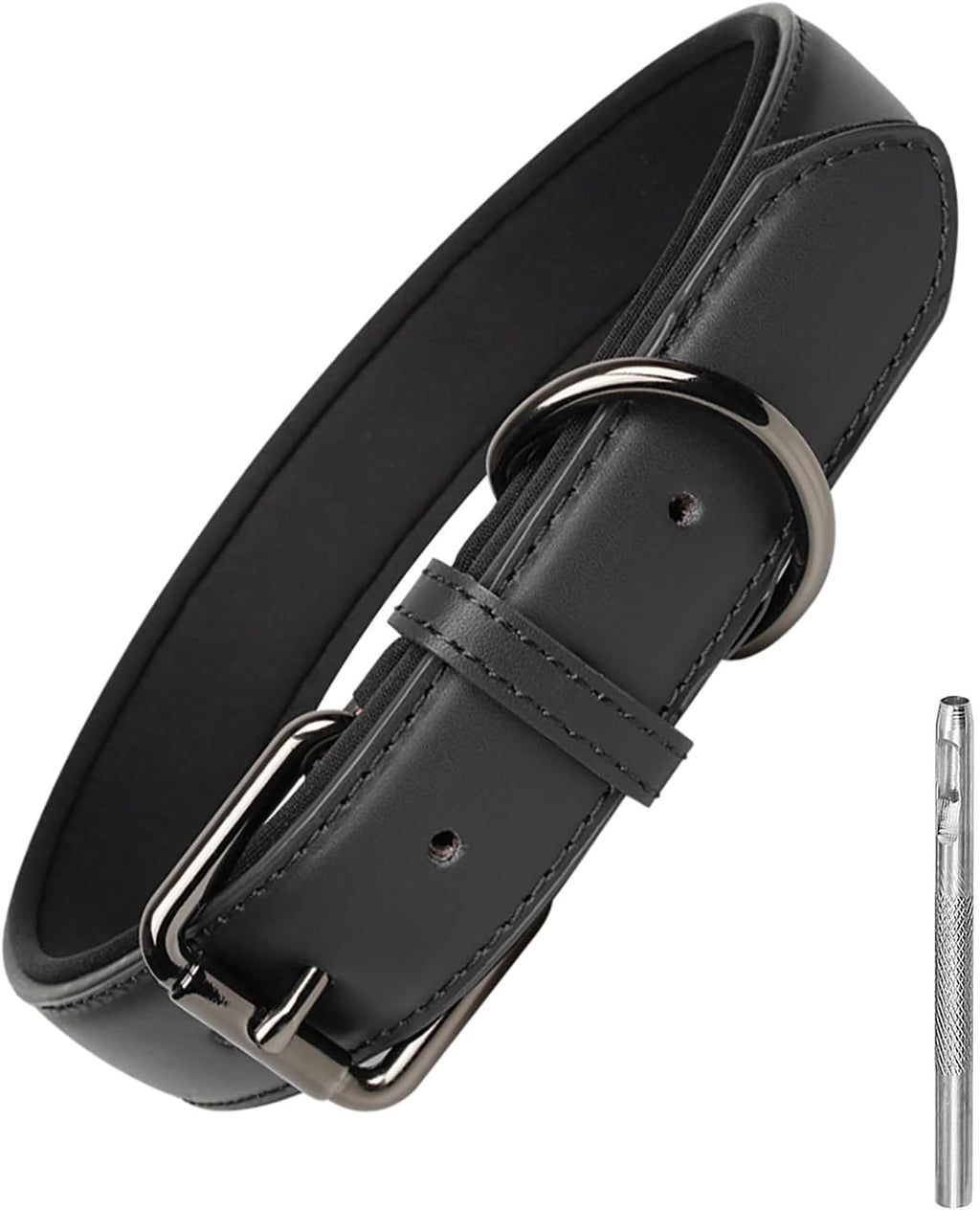 PU Leather Dog Collar Adjustable Soft Padded for Large/Medium Dogs Black,M