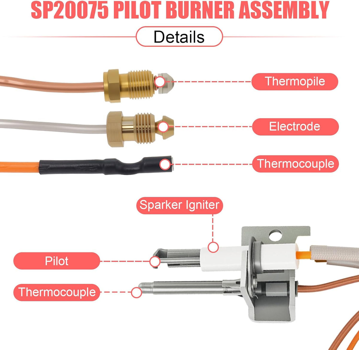 Ketofa SP20075 Pilot and Igniter Assembly, NG Water Heater Pilot Assembly