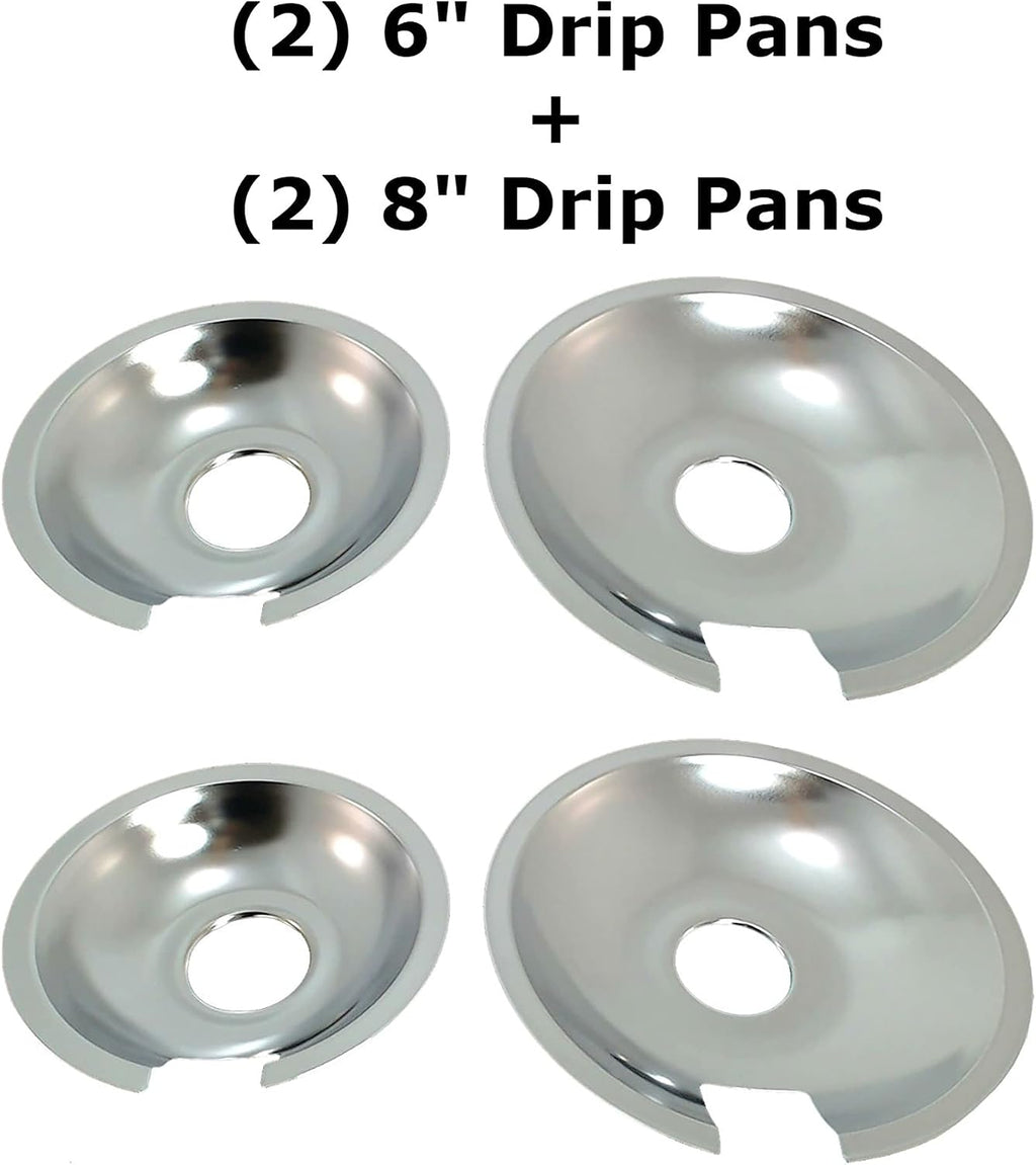 KITCHEN BASICS 101 Made in the USA 715877 and 715878 Replacement Range Cooktop Drip Pans for Jenn Air - Includes 2 6-Inch and 2 8-Inch Pans, 4 Pack