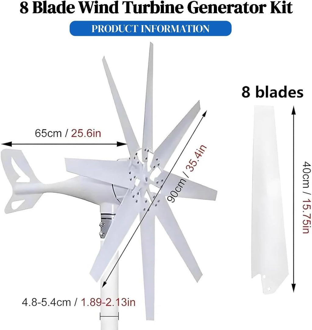 Wind Turbine Generator Kit 400W 12V 24V 48V 220V w/8 Blade, 3 Phase AC Windmill Generator Suit Built in Controller