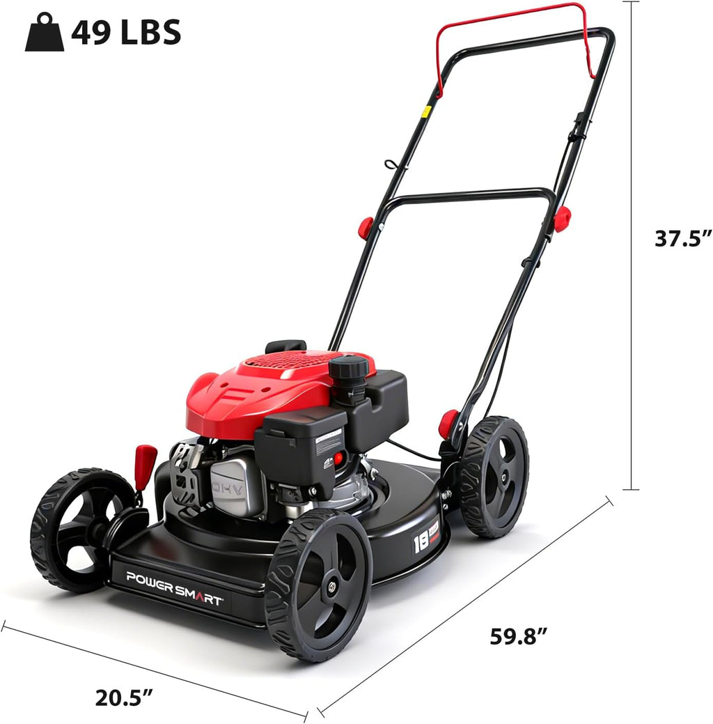 EasyCut 18-Inch Gas Lawn Mower, 144cc OHV Engine, Steel Deck, Side Discharge, 5-Position Dual-Lever Height