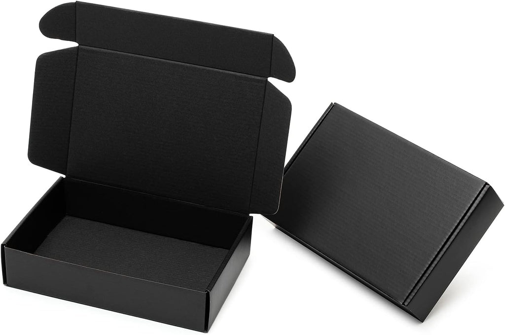 9x6x2" Black Shipping Boxes - 24 Pack Corrugated Cardboard Mailing Box Packaging for Small Business - Tab Locking