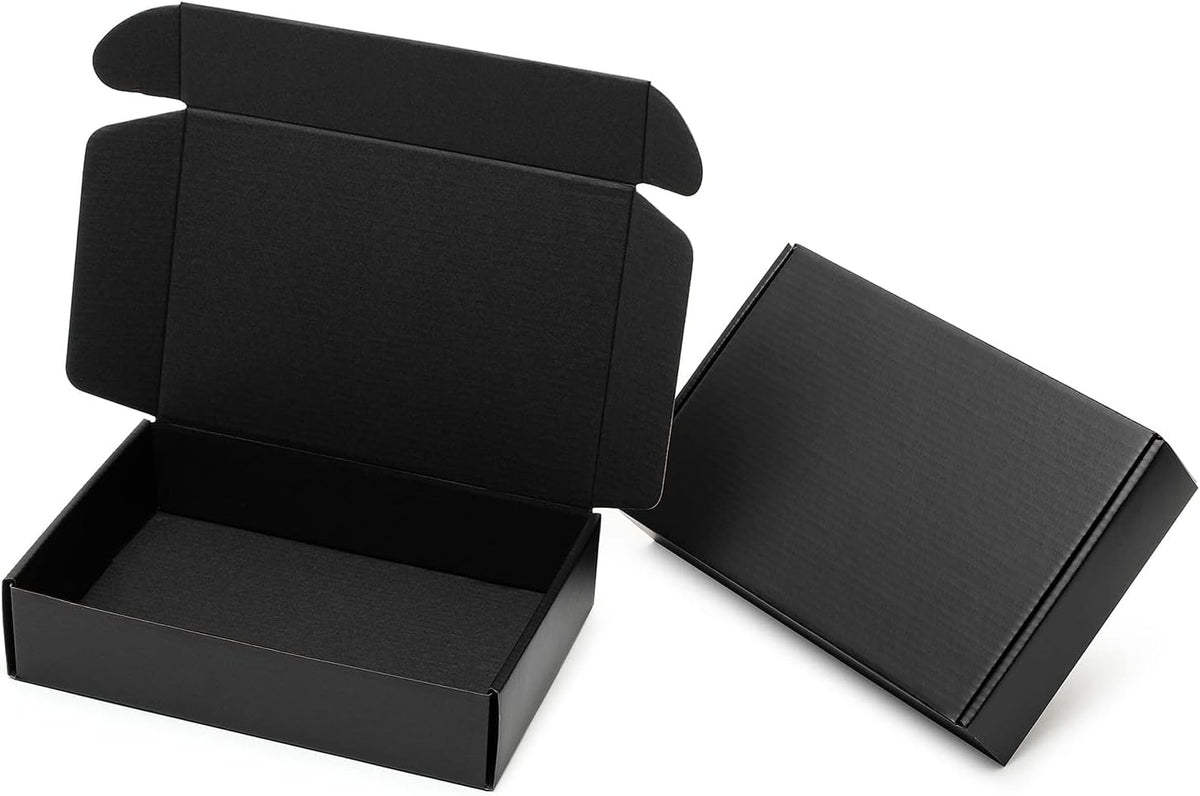 9x6x2" Black Shipping Boxes - 24 Pack Corrugated Cardboard Mailing Box Packaging for Small Business - Tab Locking