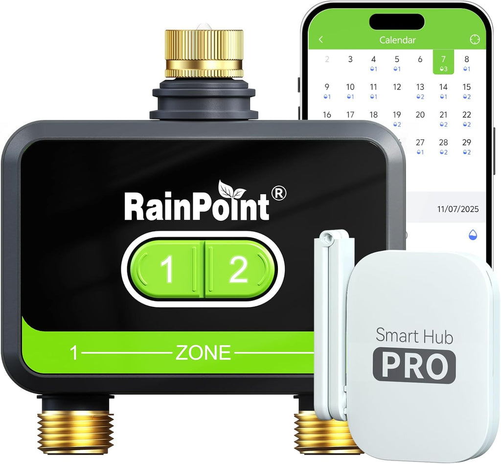 WiFi Water Timer for Garden Hose with Brass Inlet & Outlet, 2-Zone Smart Hose Timer, WiFi Irrigation Controller via