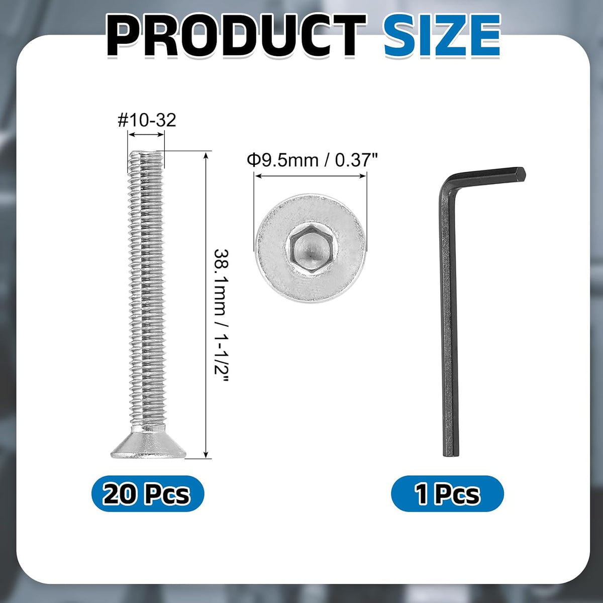 PATIKIL 20Pcs #10-32 x 1-1/2" Flat Head Socket Cap Screws Machine Screws