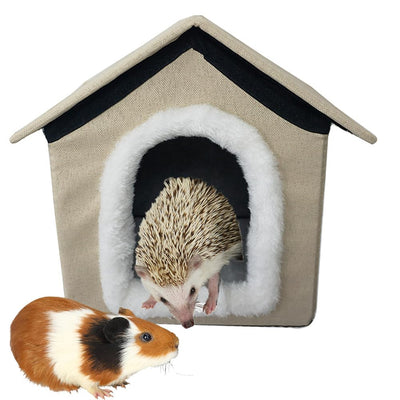 Hedgehog Guinea Pig Hamster Cave Bed Nest Hideout, Small Animals Cage Supplies Warm House - Khaki
