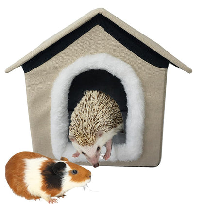 Hedgehog Guinea Pig Hamster Cave Bed Nest Hideout, Small Animals Cage Supplies Warm House - Khaki