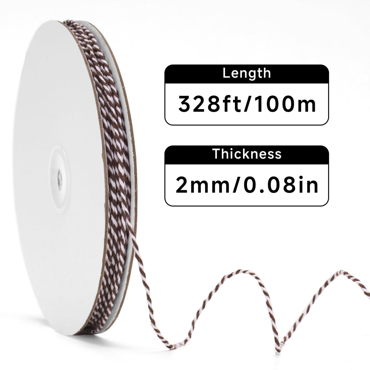 White Brown String - 2mm 328ft Cotton Twine String for Gift Wrapping, Baking, DIY Crafts, Holiday Decorations (White