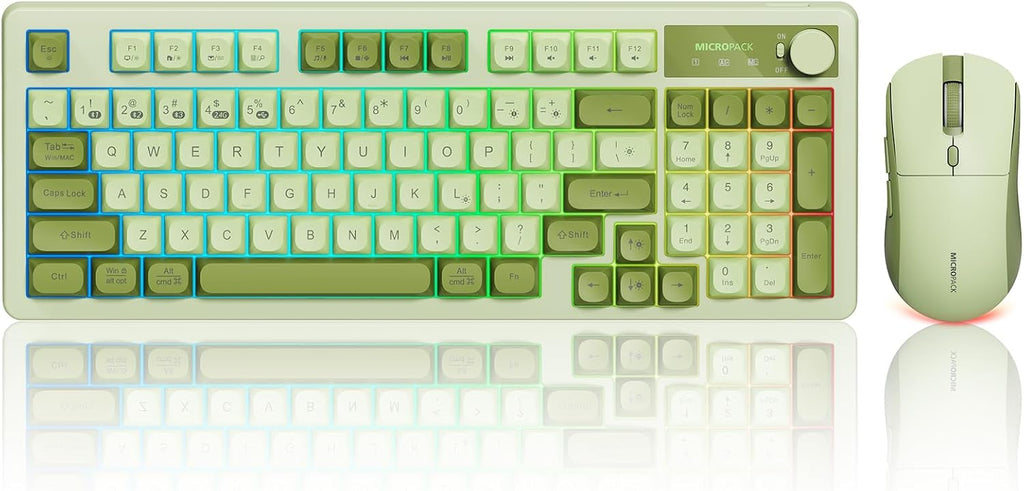 Wireless Keyboard and Mouse Combo Creamy with Number Pad for Desktop Mac iPad Bluetooth/2.4ghz/Wired Rechargeable