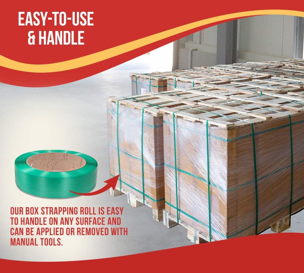 3/4" x 0.040" x 3000' Heavy Duty Polyester (PET) Packaging Strapping Roll - Green 16"x6" Core Size Hand Grade - 1800