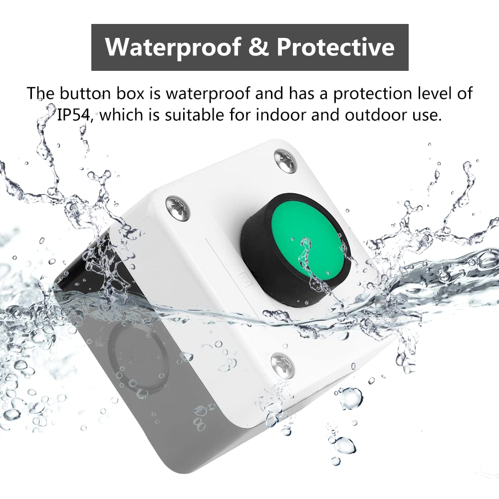 Watris Veiyi Push Button Switch Station Box, ABS Weatherproof Momentary Switch, One Push Button Control Switch, Push Button Starter Switch for Gate Opener
