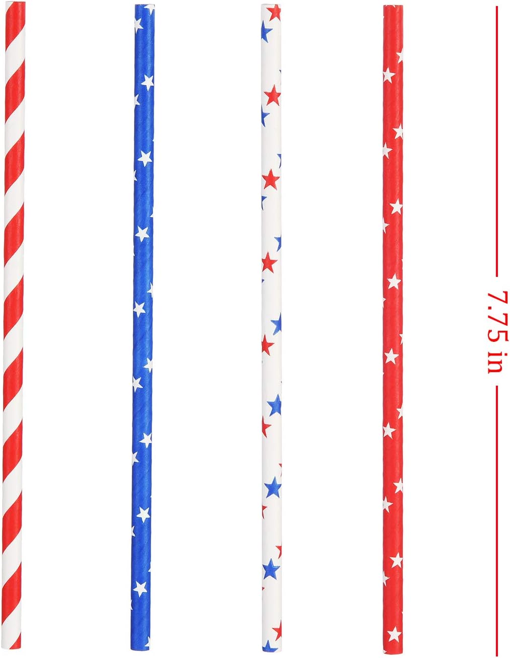 American Flag Red Blue White Paper Straws, 100 Stripe/Star Biodegradable Straws for Memorial Day /4th of July, Super