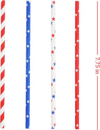 American Flag Red Blue White Paper Straws, 100 Stripe/Star Biodegradable Straws for Memorial Day /4th of July, Super