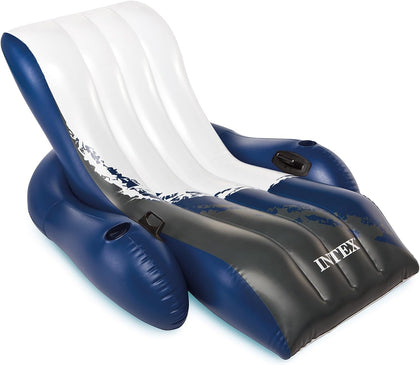 Inflatable Lounge Pool Recliner Lounger Chair with Cup Holders - Heavy-Duty Float Raft for Adults, 220 Lb Capacity