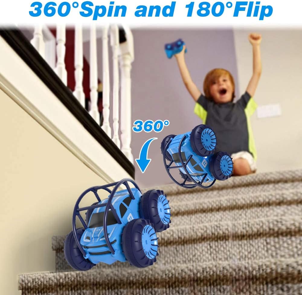 Amphibious Remote Control Car,Rechargeable RC Cars Toy 360° Flips Rotation Stunt Crawler 15KM/H 4WD All Terrain