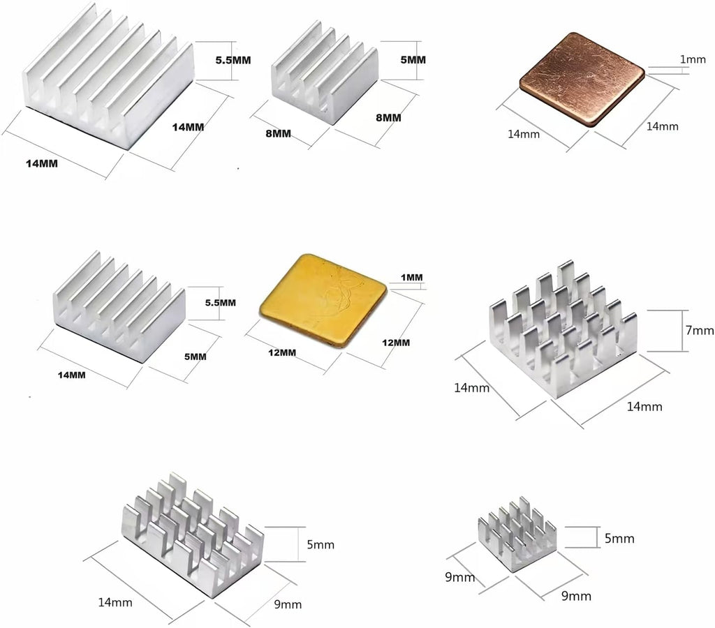 Pastall 100 PCS (8 Different Sizes) Heatsink Kit for Raspberry Pi A B+ 4/5