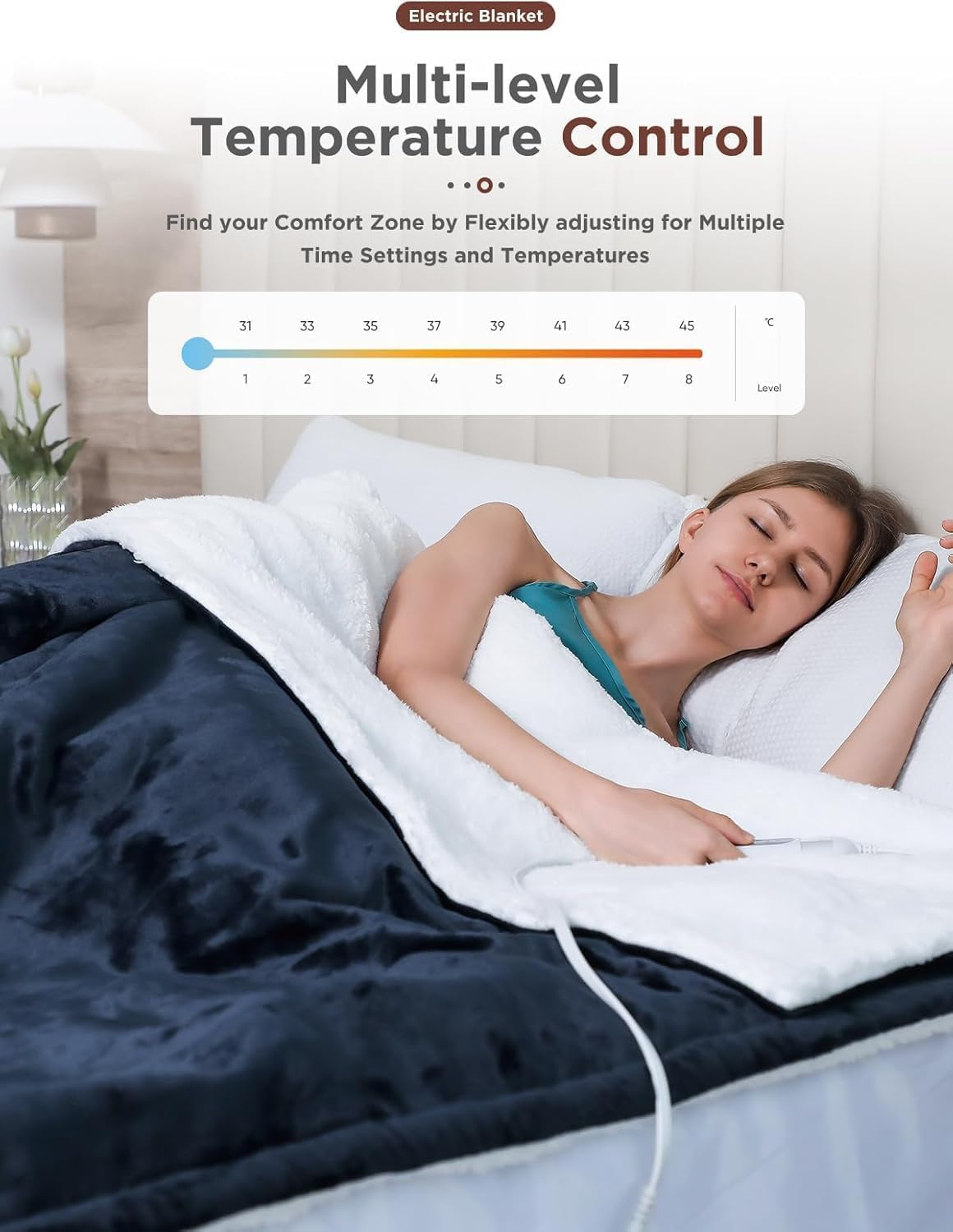 Heated Blanket, Soft Flannel Electric Throw Blanket | Fast Heating, 8 Heating Levels, 9 Hours Auto Shut Off