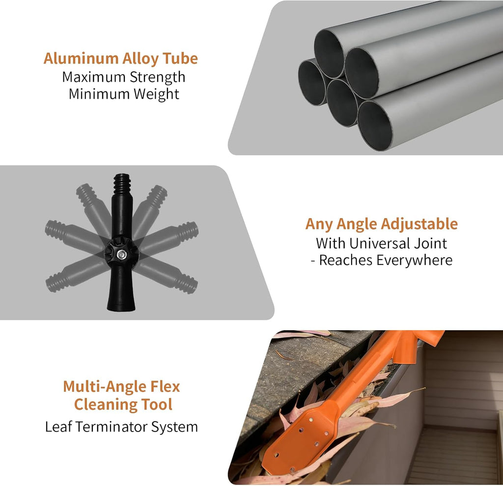 12.9ft Aluminum Gutter Cleaning Tools with Brush & Scoop No Ladder
