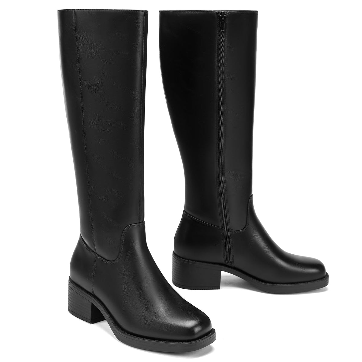 Black Knee High Boots for Women Tall Fall Boots Square Toe 7