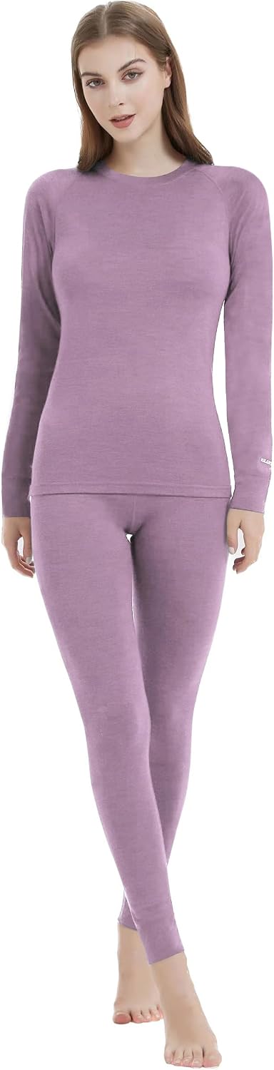 Womens 100% Merino Wool Base Layer Set Active Thermals | Thermal Underwear for Women, Winter Long Johns, Cold Weather