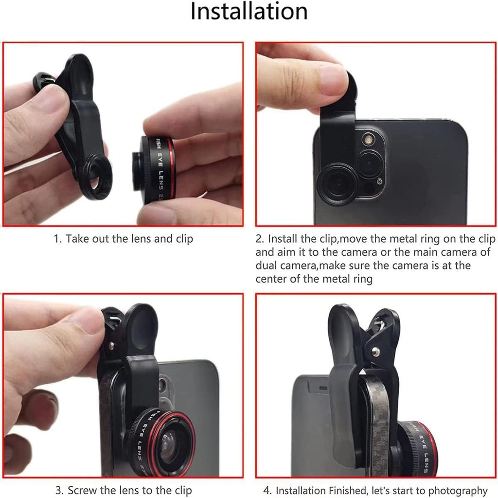 Phone Camera Lens, Clip on Cell HD Phone Fisheye Lens kit, 235° Fisheye Lens ，for Most iPhone Android Samsung Phones