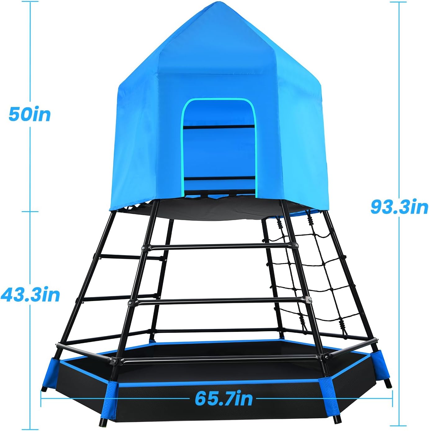 Jungle Gym with Platform and Tent, Climbing Toys with Monkey Bars for Kids, Metal Outdoor Play Equipment