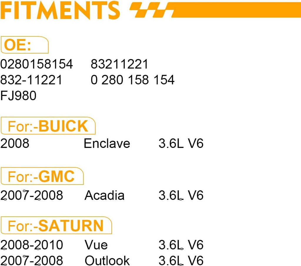 0280158154 Fuel Injectors For:-GMC Acadia 2007 2008