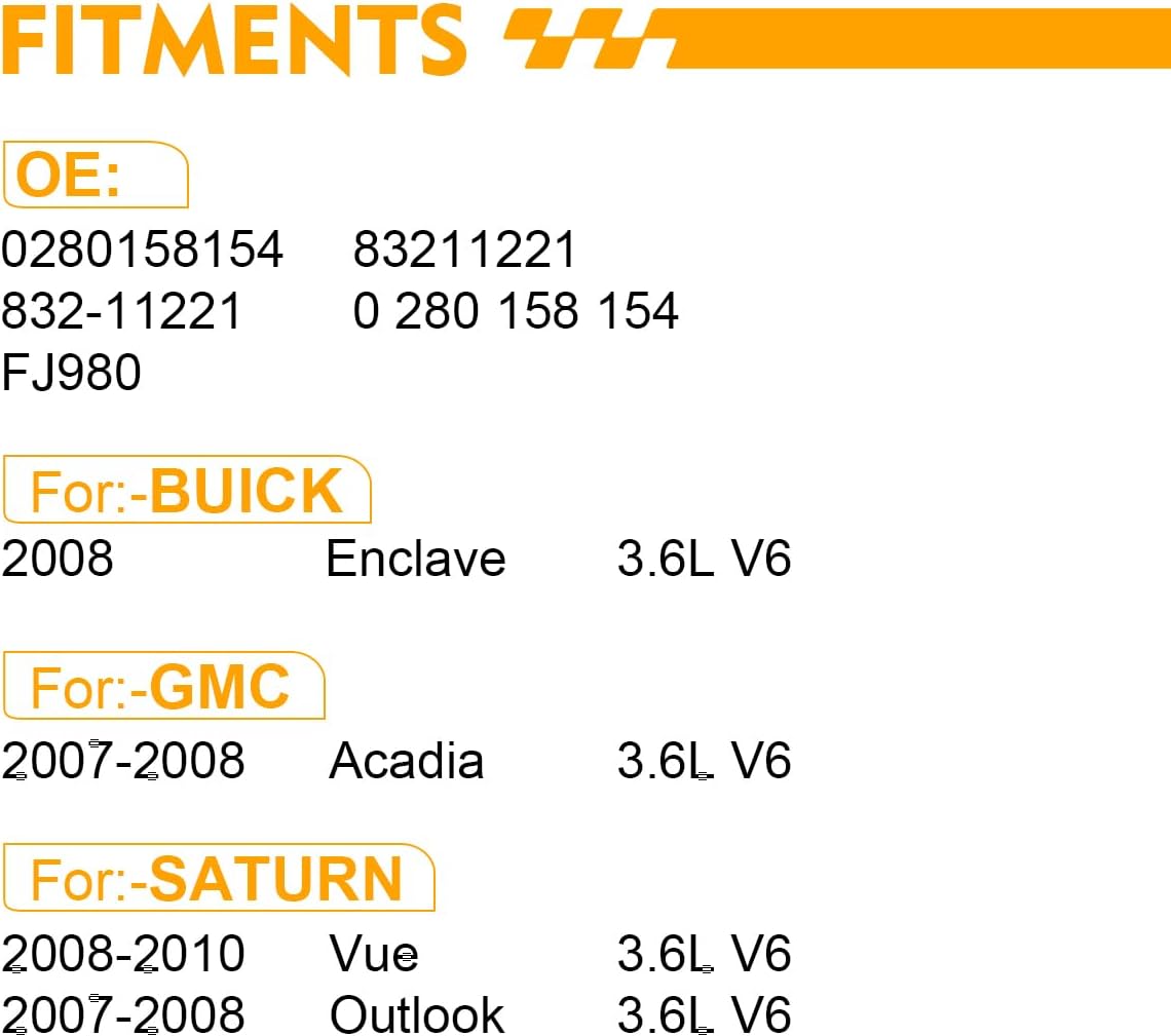 0280158154 Fuel Injectors For:-GMC Acadia 2007 2008