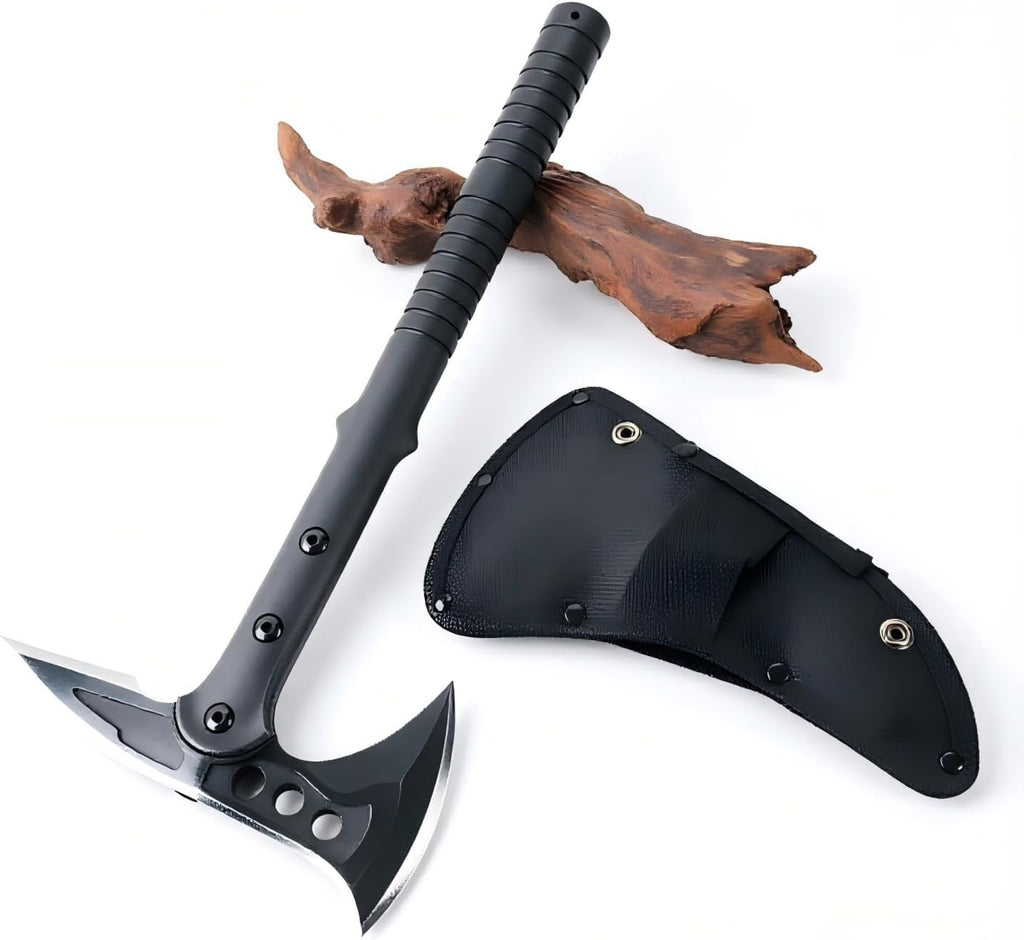 15.1" Camping Axe, Survival Throwing Hatchet with Sheath, Tactical Tomahawk with Spike, Nylon Fiber Handle for