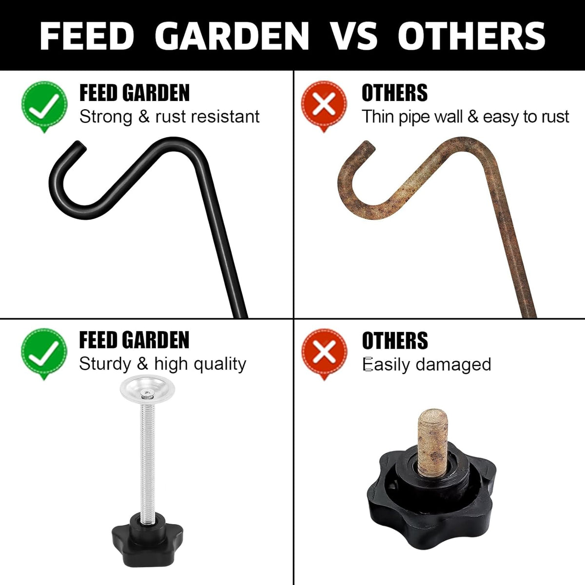 31 Inch Heavy Duty Deck Hook, Non-Slip Clamp, 360 Degree Swivel, Black for Bird Feeders, Planters, Suet Baskets