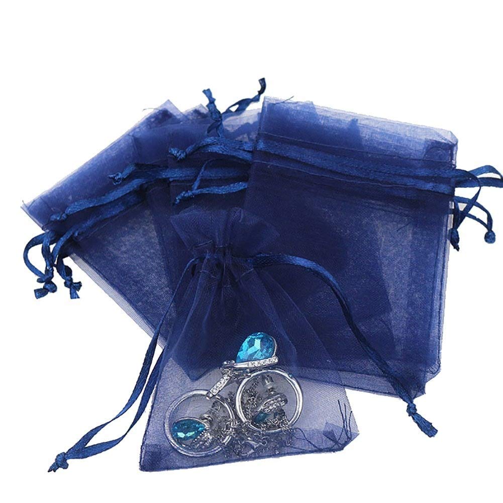100 PCS 5"x7" Organza Bags Navy Blue Gift Bags with Drawstring