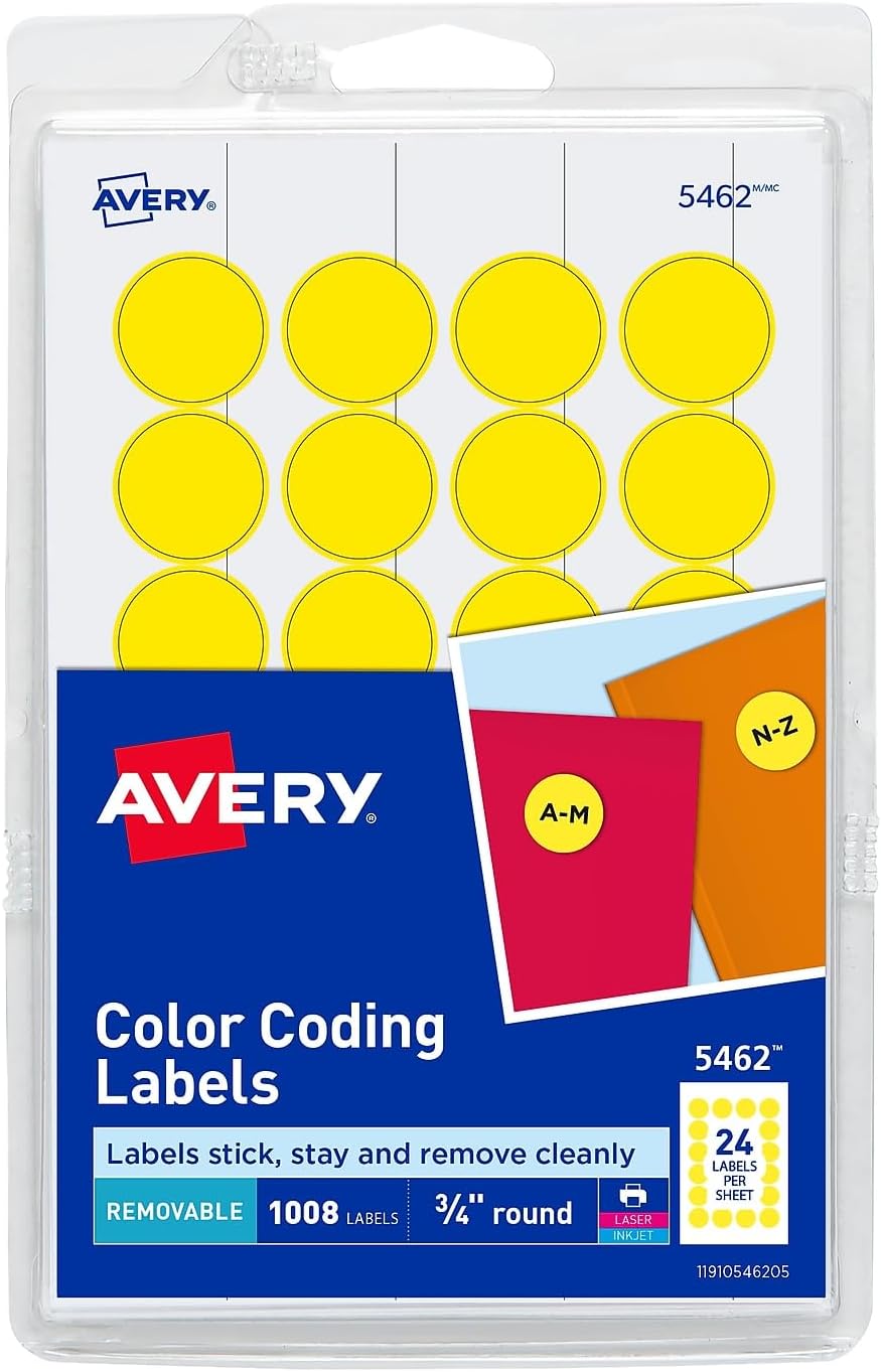 05462 Removable Labels, 3/4-Inch Round, 1008/PK, Yellow