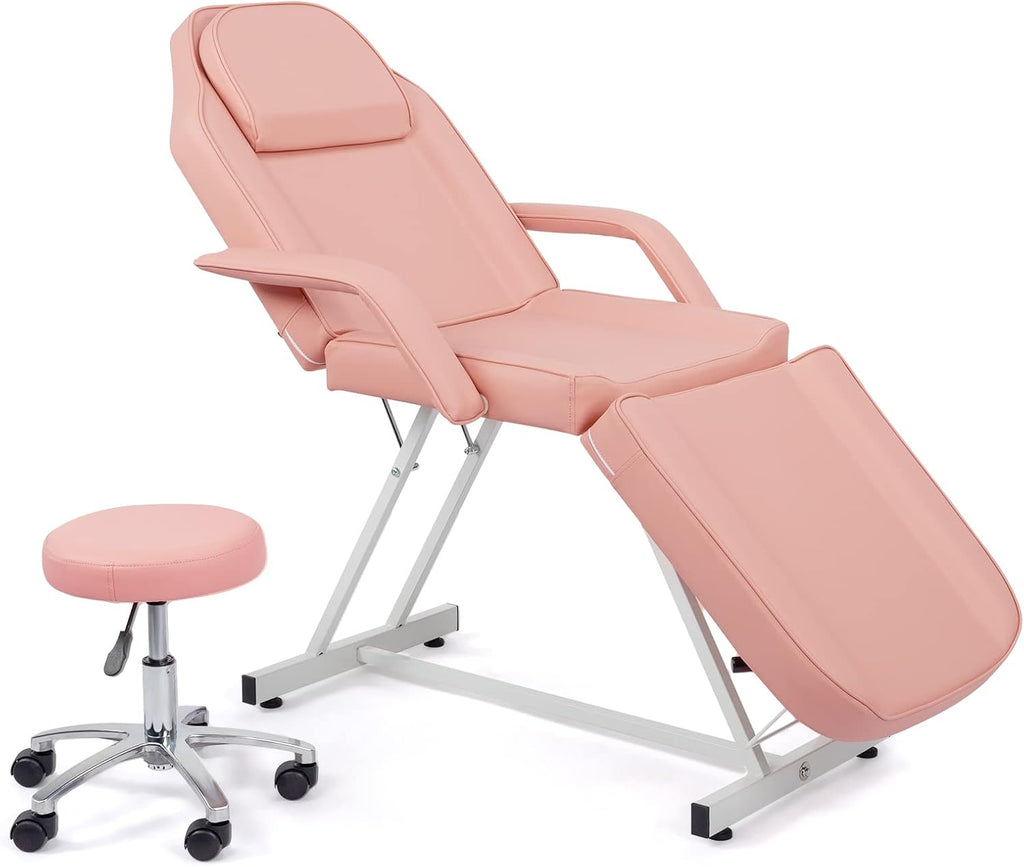 Massage Salon Tattoo Chair Esthetician Bed with Upgraded Hydraulic Stool,Multi-Purpose 3-Section Facial Bed Table
