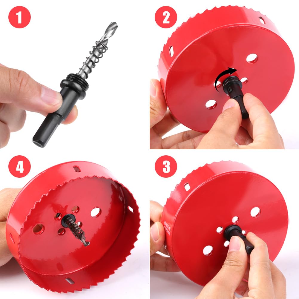 4 Inch Hole Saw, M42 HSS Bi-Metal Hole Cutter with Arbor, Triangular Shank Hole Saw Drill Bit with Spring for Wood, Plywood, Plastic, Gypsum Board, Various Thin Metal Sheets