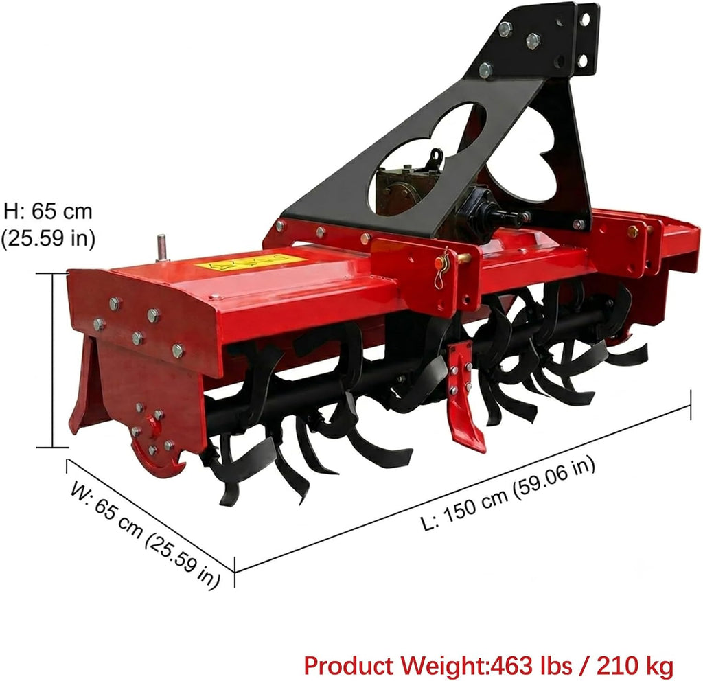 59'' 3 Point Hitch Rotary Tiller for 25-30HP Tractor, Cat 1 Cultivator with 540 RPM PTO Drive, Word 5'' Deep, 32