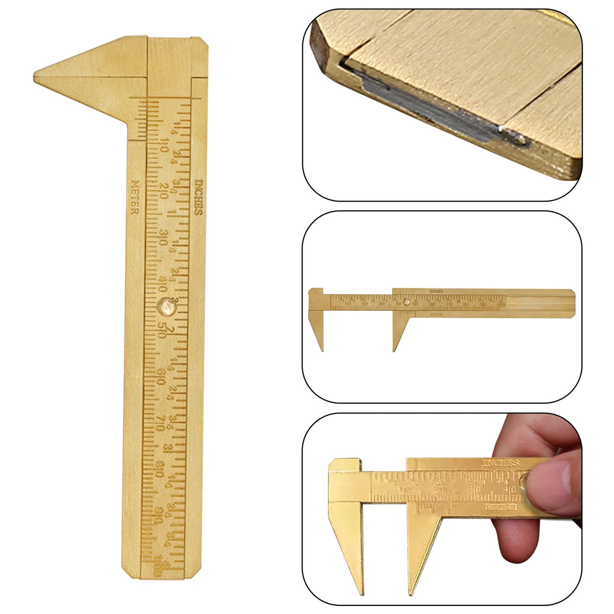 Flylin 2Pcs Brass Pocket Caliper, Brass Sliding Gauge Pocket Caliper