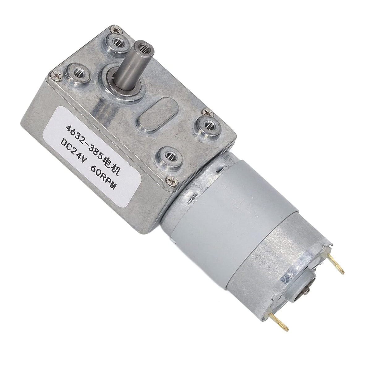 60 RPM 24V DC Rectangular DC Gear with Self Locking Function - Perpendicular Output Shaft Speed Reduction Geared Motor Made of Aluminum and Brass for Window Openers