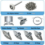 Garage Door Hardware kit, for 8' Height Garage Doors,Includes Rollers/Hinges/Bottom Bracket/Top Bracket/Wire Rope/Screw Pack