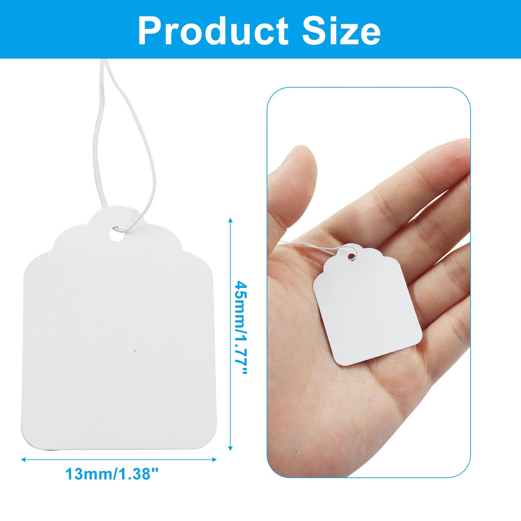 200 Pcs Price Tags with Elastic String, White, 45x35 mm