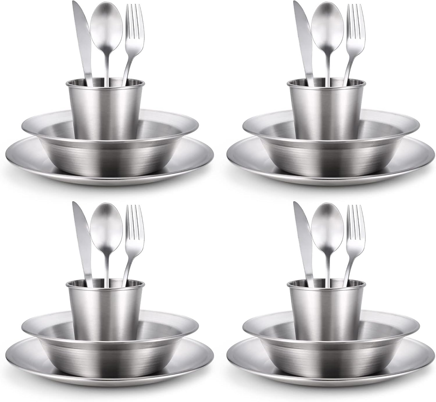 Stainless Steel Camping Mess Kit for Family & Person | Cooking Tableware Utensils with Plates Bowls Forks Spoons