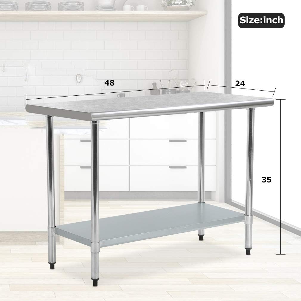 Kitchen Work Table Stainless Steel Metal Commercial NSF Scratch Resistent And Antirust Work Table With Adjustable