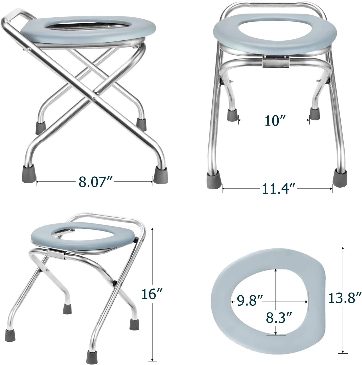 Portable Toilet for Camping, 400LBS Stainless Steel Foldable Camp Travel Toilet for Adults, 16-Inch for Truckers