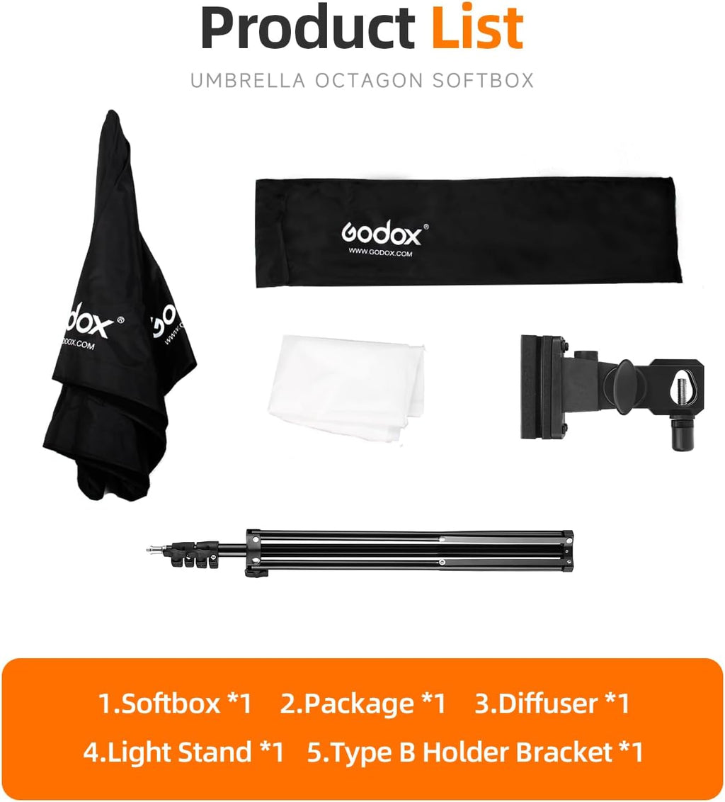 Photo Studio 80cm 31.5in Portable Octagon Umbrella Softbox | 190cm Light Stand with Hot Shoe Holder Bracket kit for