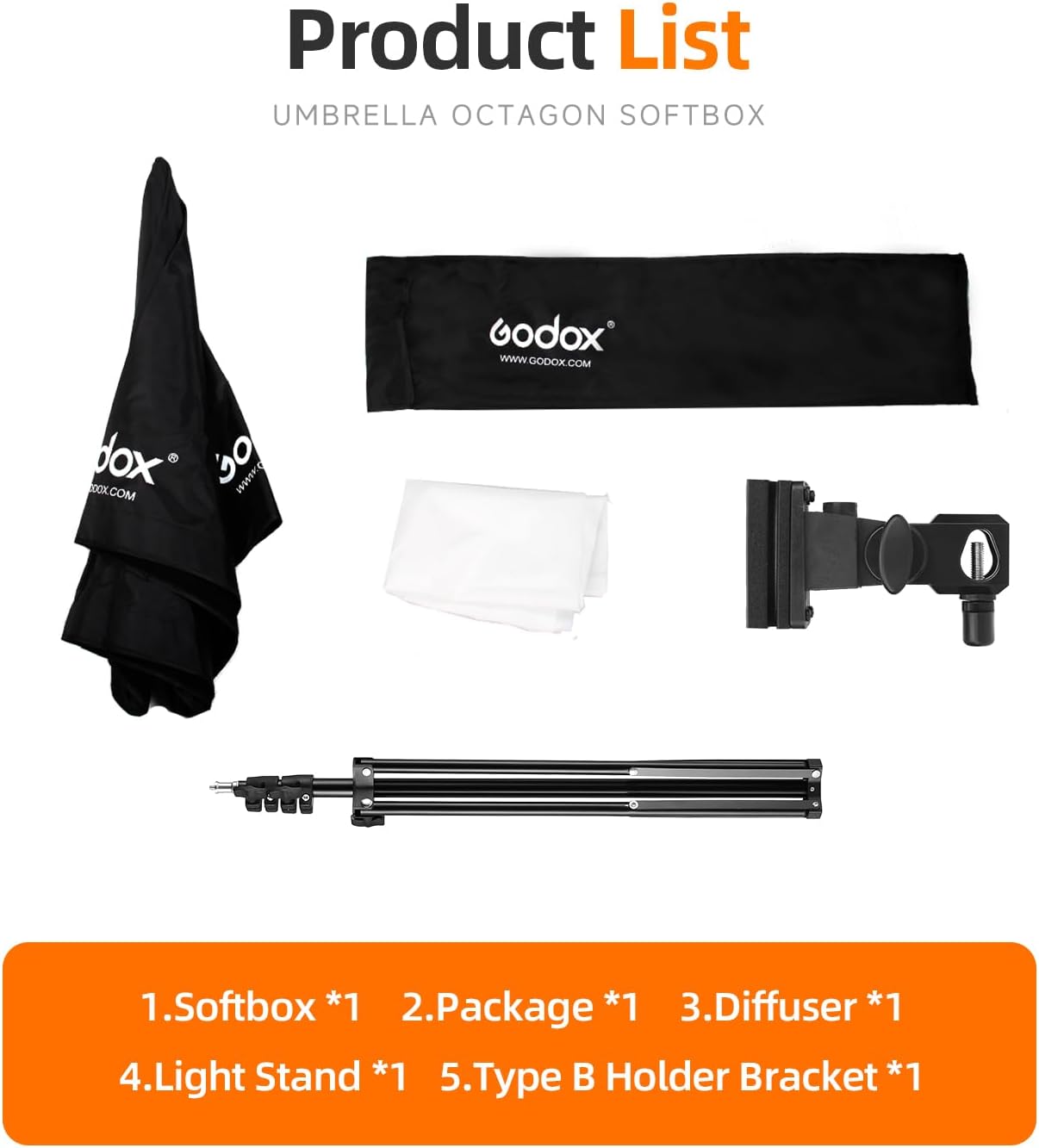 Photo Studio 80cm 31.5in Portable Octagon Umbrella Softbox | 190cm Light Stand with Hot Shoe Holder Bracket kit for